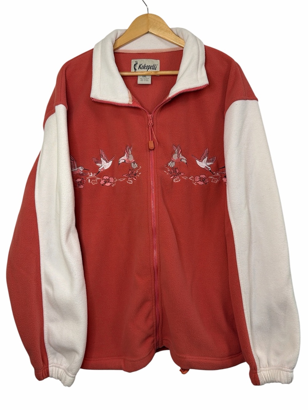 Kokopelli Coral Fleece Zip Jacket Hummingbird Embroidery XXL
